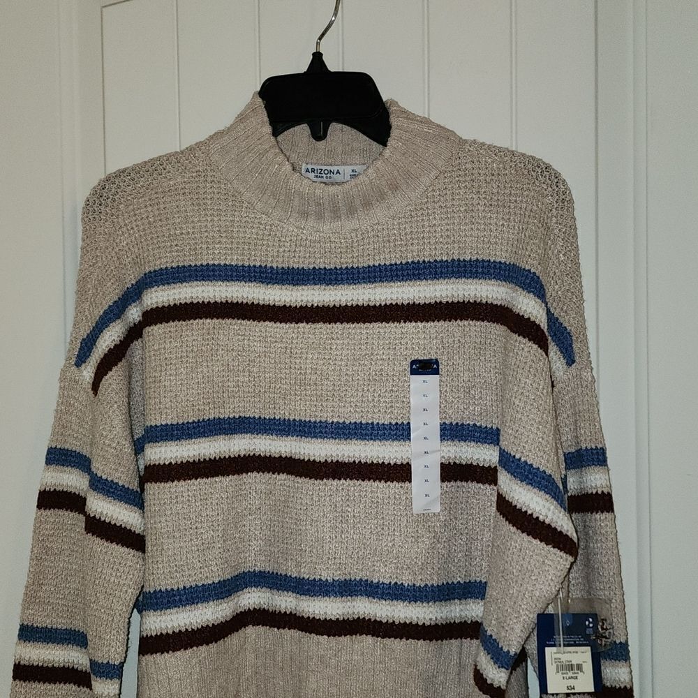 NWT Arizona Jean Co. Oatmeal Stripe Cropped Sweater Size XL - Picture 2 of 5
